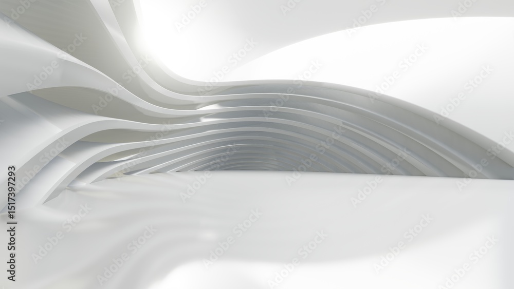 Leinwandbilder abstract white curved architecture background, empty wavy space with reflected concrete floor, futur