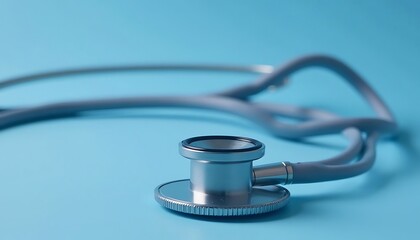 Medical Stethoscope, Gray, on Light Blue Background, Clean Healthcare Still Life