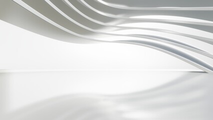 Abstract white curved architecture background, Empty wavy space with reflected concrete floor, Futuristic modern interior backdrop, 3d rendering of circular building