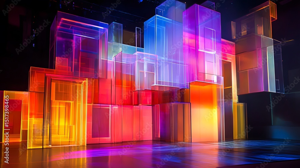 Poster colorful translucent cubes create an abstract scene.