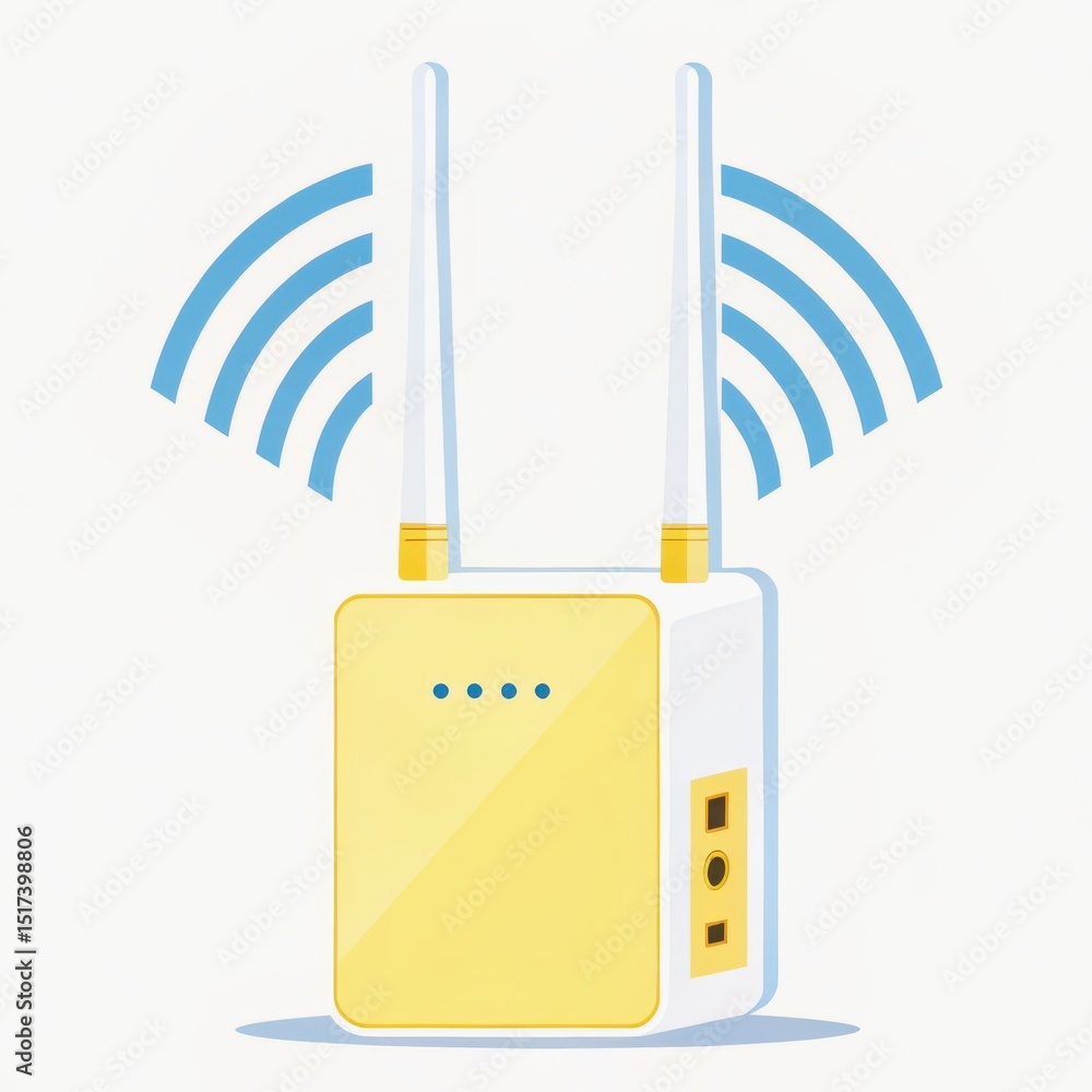 Poster wifi extender concept. wireless router with signal waves emanating from antennas.
