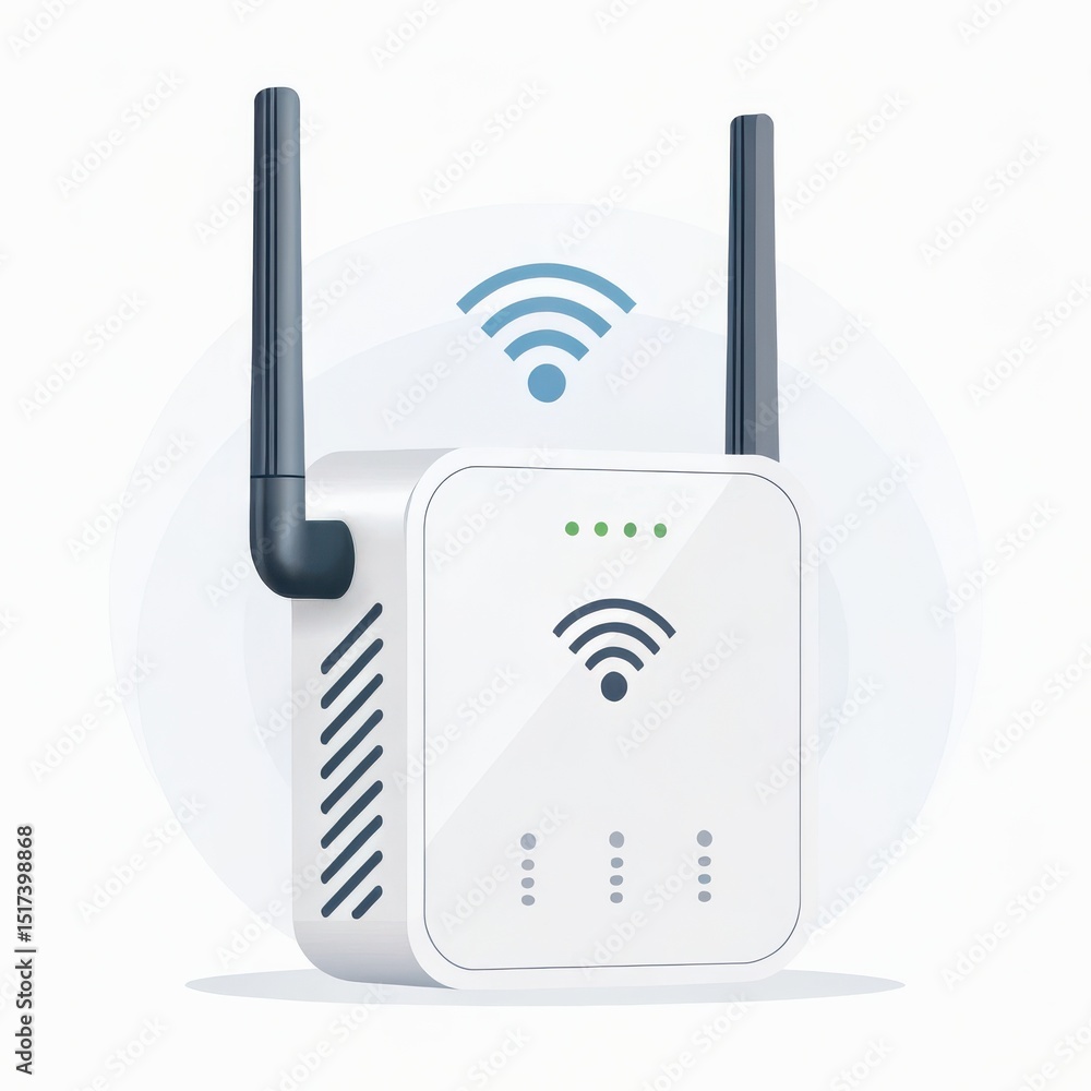 Poster wifi extender concept. wi-fi extender with antennas for improved internet connectivity.