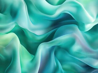 Obraz premium Elegant silk fabric background in light green, turquoise and mint with flowing wave folds, luminous texture for high-end fashion presentations, brand visuals and interior design concepts