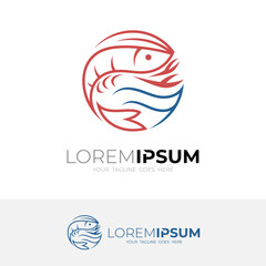 Shrimp logo as a symbol of delicious seafood, line style icons