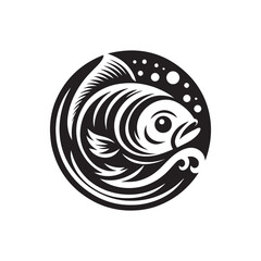 fish logo, editable black and white vector