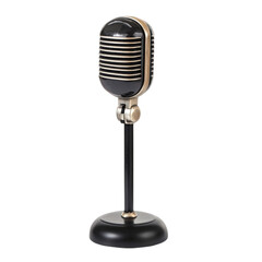 Fototapeta premium Retro microphone on stand black and gold design music recording studio decor