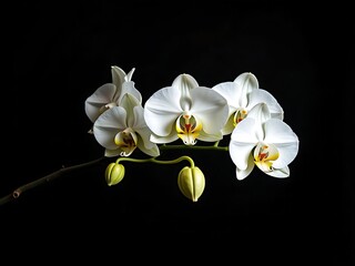 Beautiful white orchid flower blossom on black background floral photography wallpaper nature plant closeup  