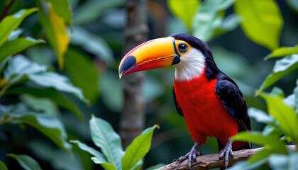 Obraz premium a vibrant parrot perched among lush greenery