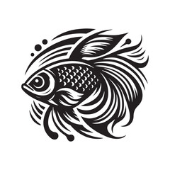 fish logo, editable black and white vector