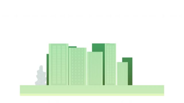 city 2d animation with green screen alpha channel