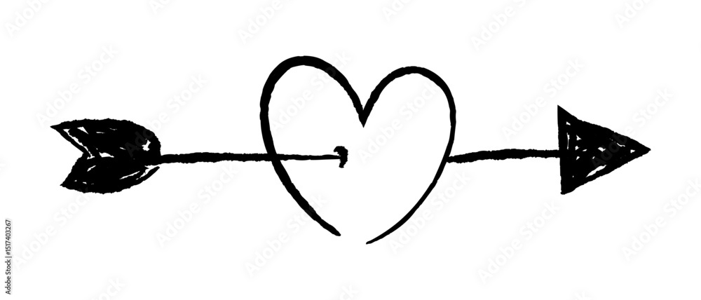 Poster arrow heart hand drawn, black arrows element vector design, scribble arrows isolated on transparent 
