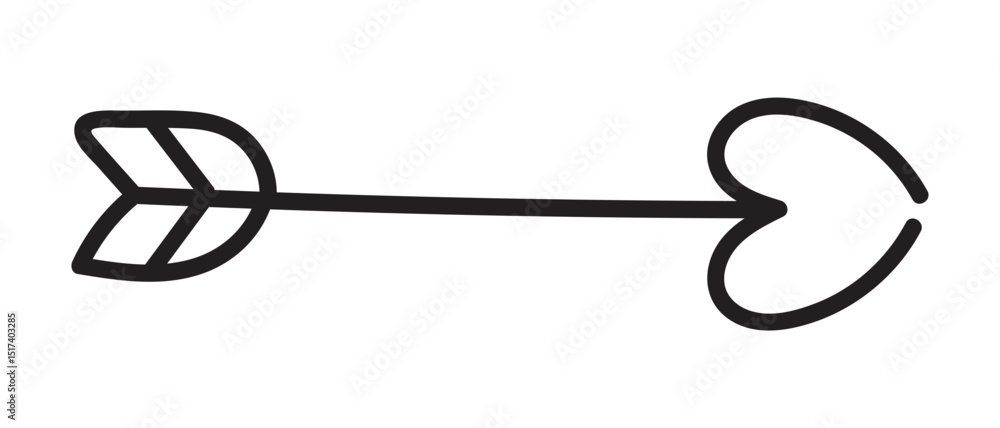 Poster arrow heart hand drawn, black arrows element vector design, scribble arrows isolated on transparent 