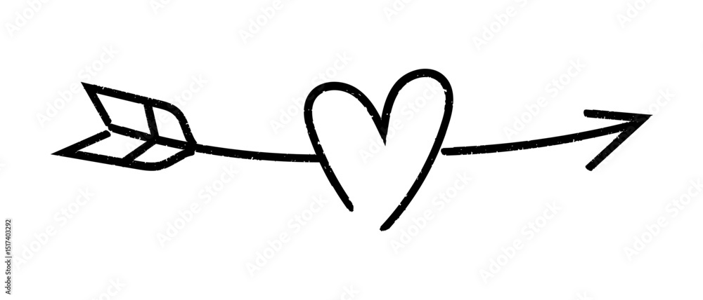 Poster arrow heart hand drawn, black arrows element vector design, scribble arrows isolated on transparent 