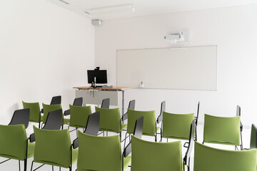 Empty Modern Classroom with Whiteboard