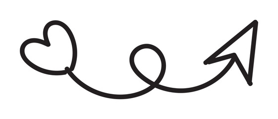 Arrow heart Hand drawn, Black arrows element vector design,  Scribble arrows isolated on transparent background 