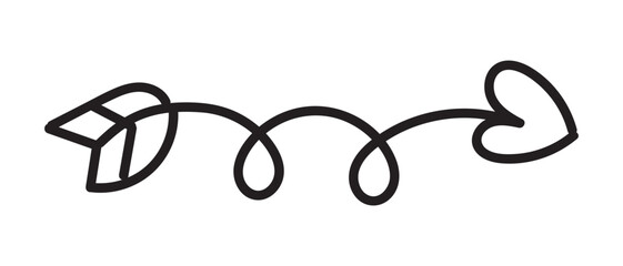 Fototapeta premium Arrow heart Hand drawn, Black arrows element vector design, Scribble arrows isolated on transparent background 