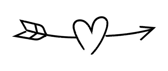 Arrow heart Hand drawn, Black arrows element vector design,  Scribble arrows isolated on transparent background 