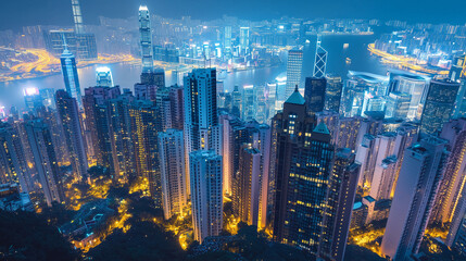 Obraz premium Bullish Real Estate Investment Concept with Rising Arrow Overlaying Vibrant Nighttime Cityscape of Modern Skyscrapers and Illuminated Urban Skyline Representing Financial Growth