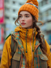 a girl in warm clothes