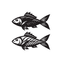 fish logo, editable black and white vector