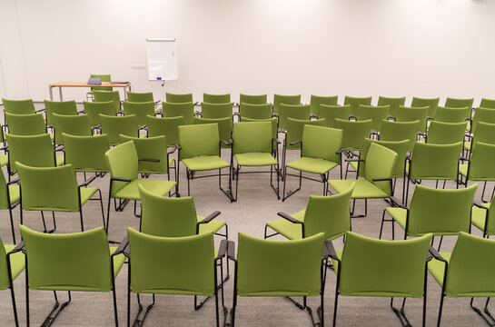 Empty Conference Room with Neatly Arranged Seats
