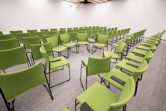 Empty Seminar Hall with Neatly Arranged Seats