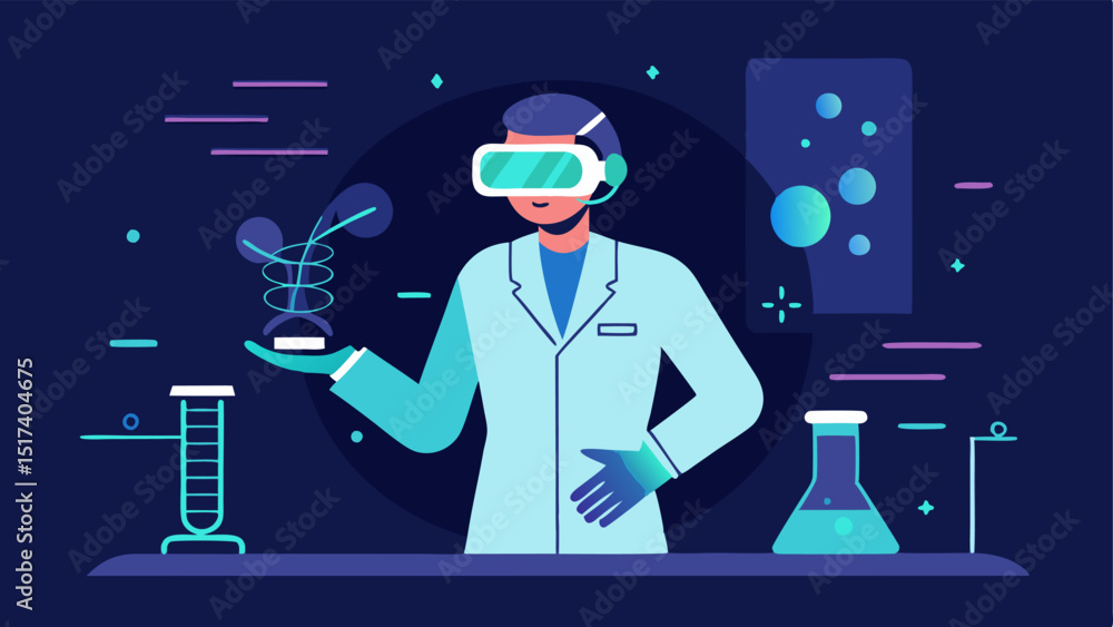 Poster future of longevity a futuristic lab setting with holographic dna sequences being manipulated by a s