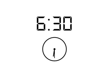 6:30 vector image and icon black colour on white background.