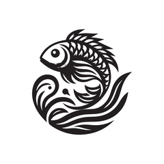 fish logo, editable black and white vector