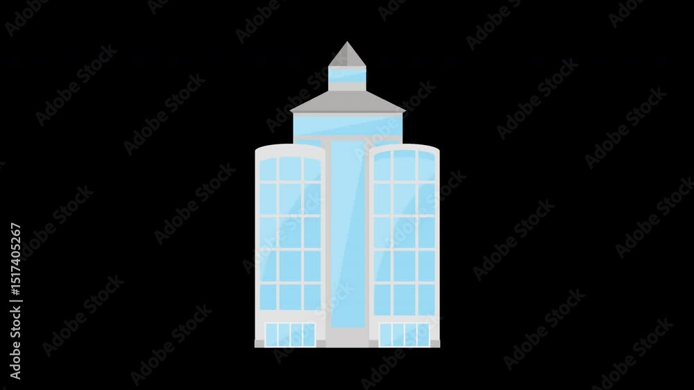 Poster modern blue building isolated on a transparent background animation sequence