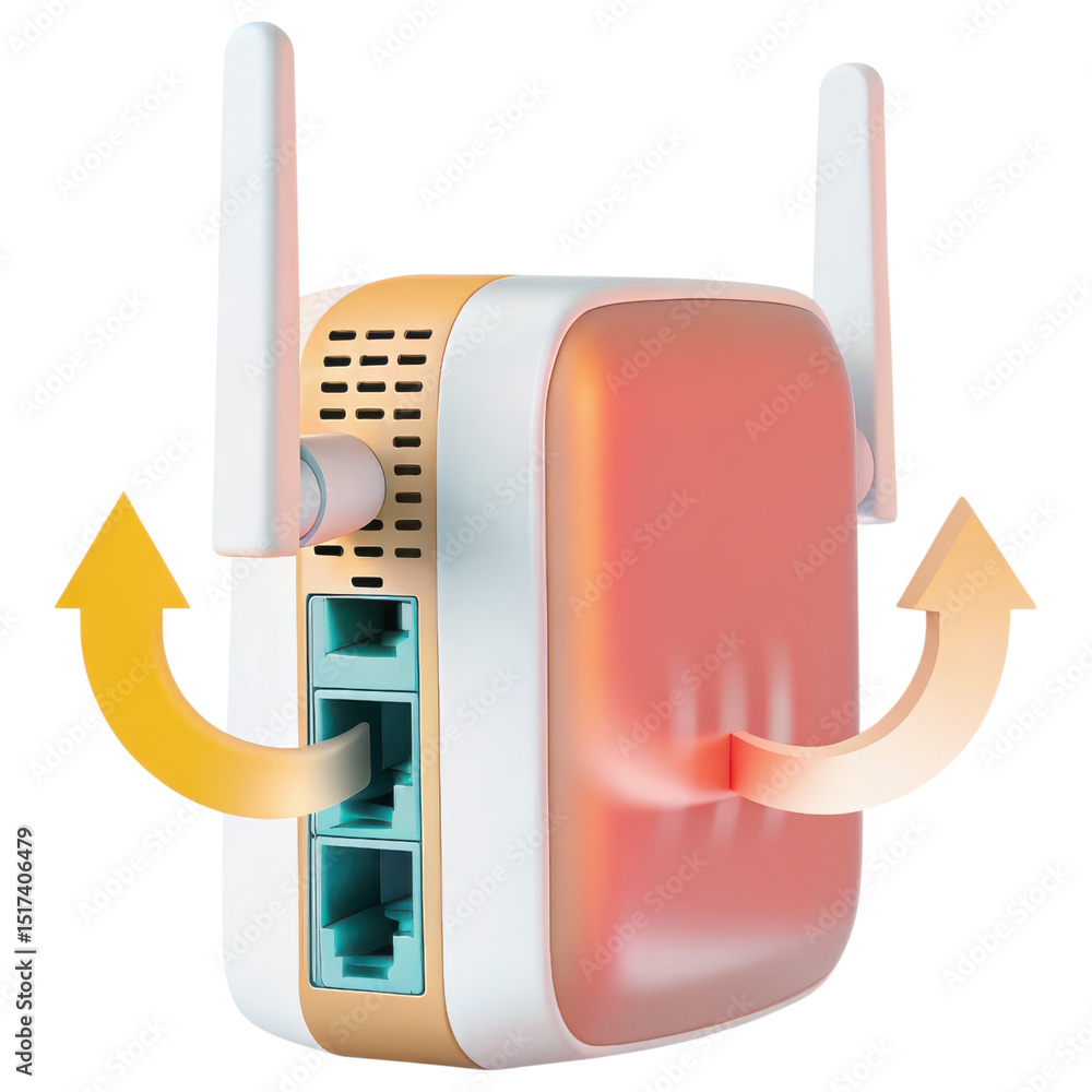 Poster wifi extender concept. wi-fi router with antennas and signal arrows indicating connectivity.