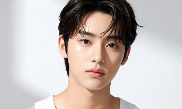 깨끗한 피부의 잘생긴 젊은 한국인 남성 모델