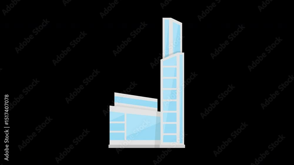 Poster stylized skyscraper animation: modern architecture on a transparent background