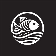 fish logo, editable black and white vector