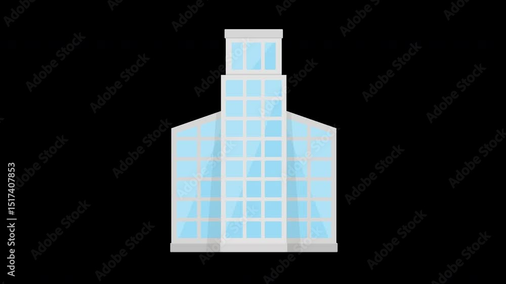 Poster animated minimalist skyscraper in modern design rising on a transparent background