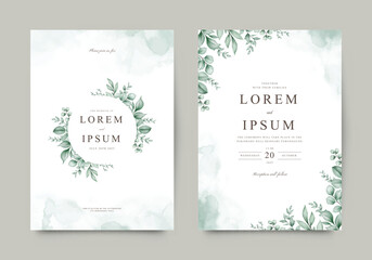 Green leaves elegant wedding invitation template