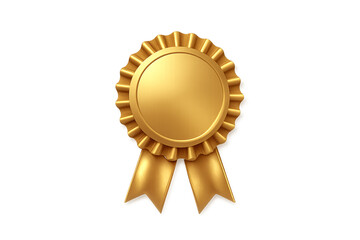 Elegant gold rosette award with scalloped decorative border, blank center medallion, and flowing ribbon tails, isolated on a transparent background