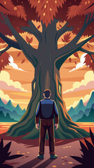 Majestic Tree at Sunset. A Serene Autumn Landscape
