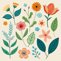 Vibrant Floral Design. A Collection of Colorful Flowers and Botanical Illustrations