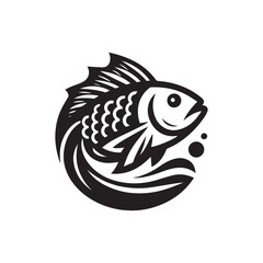 fish logo, editable black and white vector