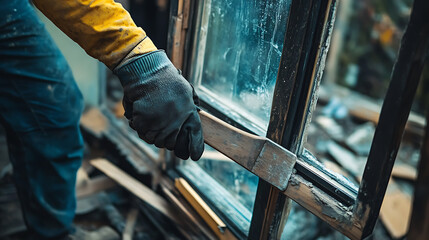 Worker Installing or Repairing a Window Frame