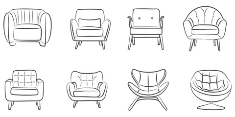 Minimal Line Art of Various Armchair Designs
