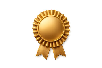 Ornate gold medal featuring pleated rosette border with smooth center disc and two decorative ribbon streamers, isolated on a transparent background