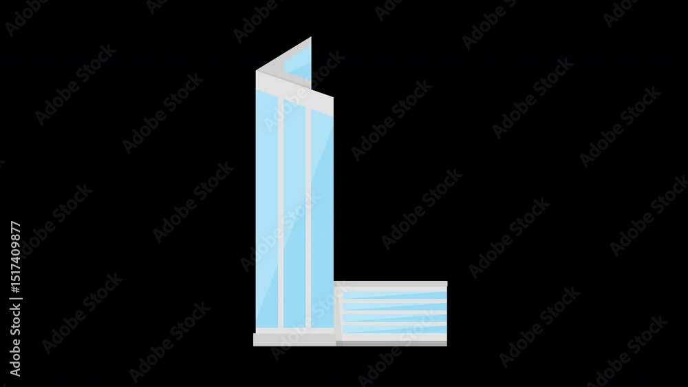 Poster animated modern office building with futuristic architecture illustration on a transparent backgroun