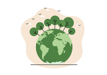 Green Earth with Trees: Environmental Protection Illustration