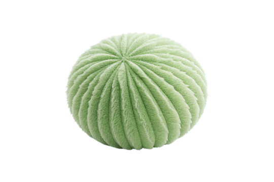 Soft green textured sphere with radial ribbed pattern resembling a decorative cushion or sea urchin, isolated on a transparent background