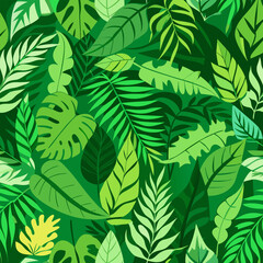 Tropical Paradise. Lush Green Leaves Seamless Pattern