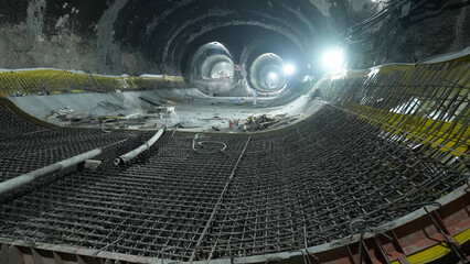 Underground Tunnel Construction Site with Concrete Structures
