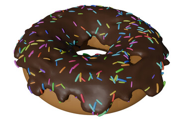 Chocolate donut with sprinkles bakery food 3d digital illustration render graphic