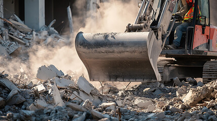 Bulldozer Clearing Debris at a Demolition Site